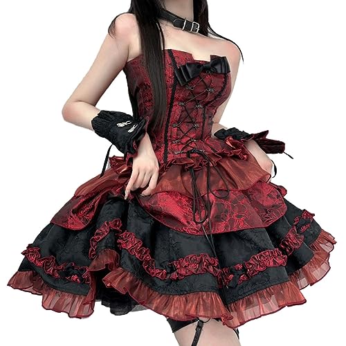 Jilijia Anime DATE A LIVE Costume de cosplay Tokisaki Kurumi Cosplay Lolita Vintage Rouge Robe de princesse Ensemble complet Halloween Carnaval Party Costume...