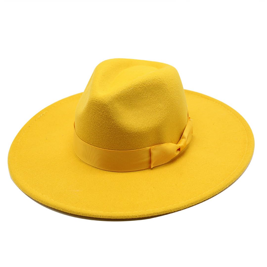 Wvapzxx Cappello Fedora Jazz Da Donna A Tesa Larga Tinta Unita In Lana Con Decorazione A Fiocco Cappellino Formale Da Sposa In Chiesa