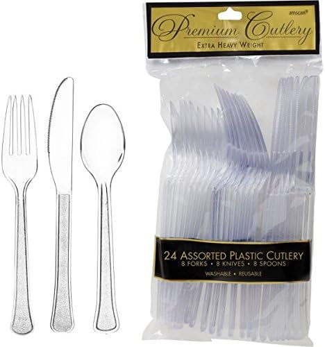 Miniatura 2 de Juego de cubiertos surtidos de plástico transparente (24 piezas)  Utensilios duraderos y elegantes, perfectos para fiestas, eventos y uso diario
