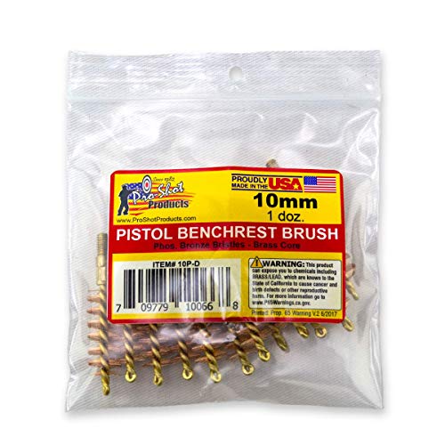 Pro Shot Products 10mm/.40 Cal. Pistol Bore Brush Dozen Pack, Brass