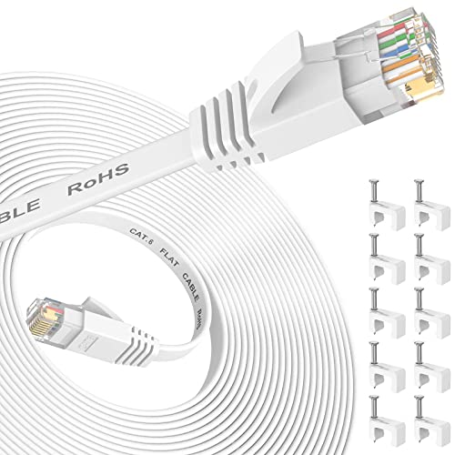Nixsto Ethernet Cable 7M, Cat6 Ethenret Cable Flat Design High Speed with Network Patch Cords, LAN Cable Clips&Rj45 Connector for Router Modem Faster Than Cat 5e/Cat 5-White
