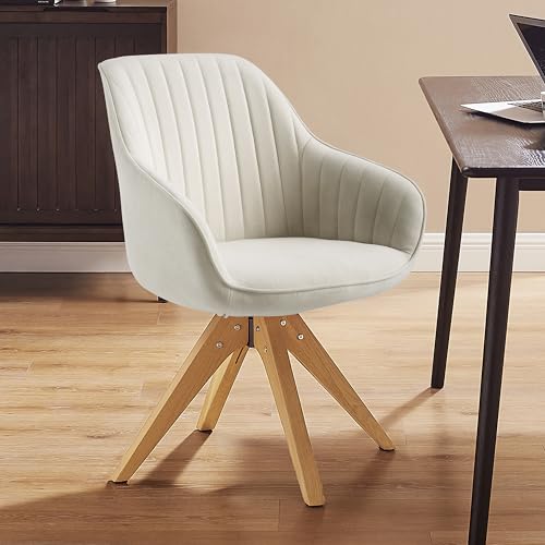 Zouron - Silla de Comedor con Patas de Madera, Silla de Oficina giratoria (360°), Silla de Cocina, Tumbona con reposabrazos para el hogar y la Oficina, Color Beige