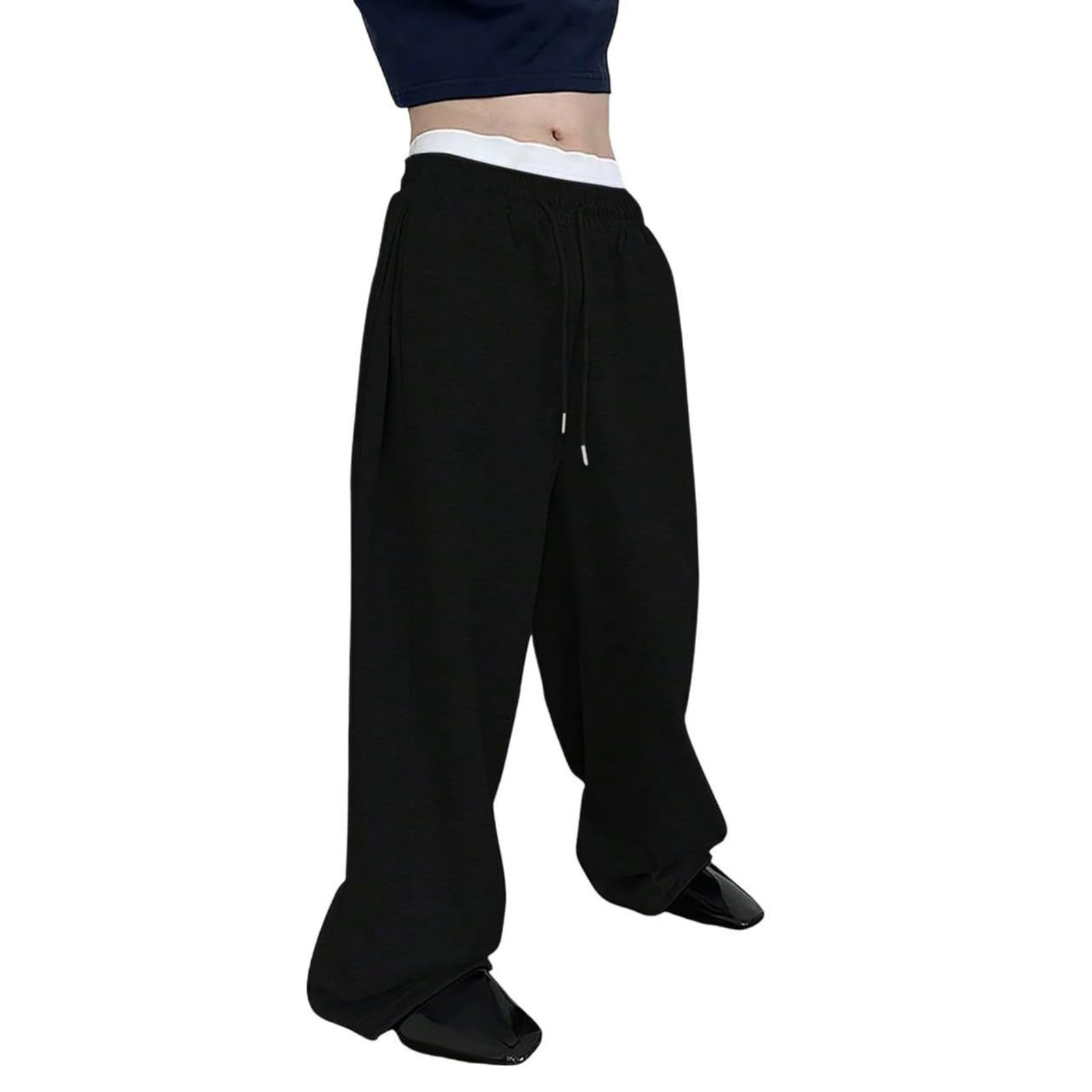 Uncuffed Sweatpants Men Baggy Drawstring Waist Fleece Sweat Pants Loose Fit Open Bottom Athletic Joggers with Pockets