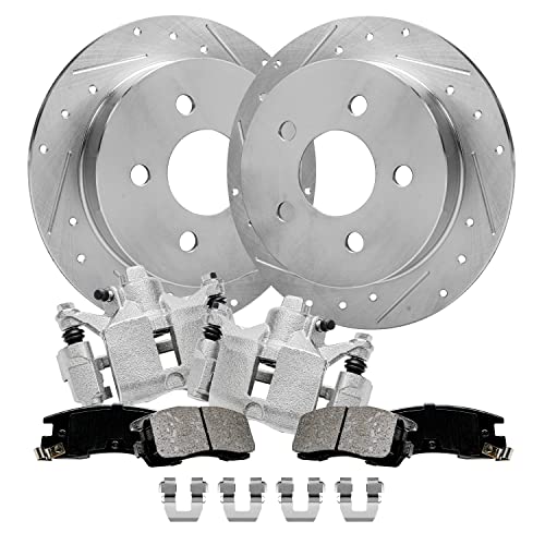 Image of Detroit Axle - REAR Brake Kit for Buick Century Regal Chevrolet Impala | Monte Carlo Pontiac Grand Prix Oldsmobile Intrigue Drilled Slotted Brake Rotors Ceramic Brake Pads Brakes Calipers
