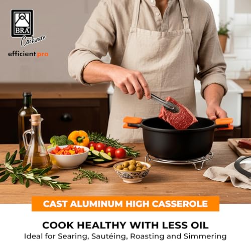 Image of BRA COOKWARE Efficient Pro Nonstick Stock Pot w /Lid | 9.5 Inch 4.2 Quart Cooking Pot | 3-Layer Scratch Resistant Coating | PFOA Free Deep Pot | All Cooktops | Oven Safe up to 425F (w /o Lid-Handles)