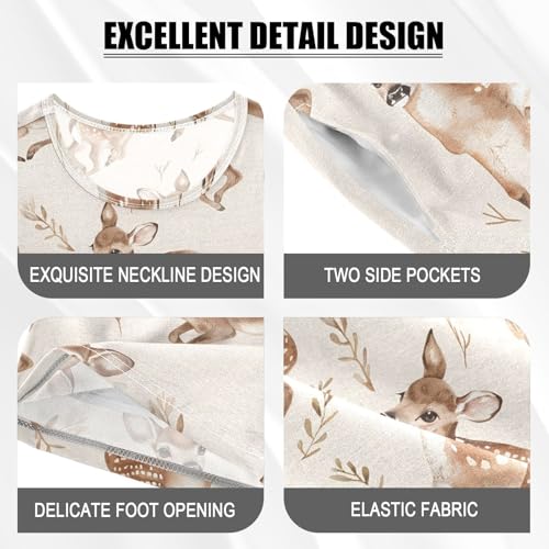 ALAZA Deer Leaf Retro Pajamas Short Sleeve 2 Piece Sleepwear Top and Bottom Pajama Set Unisex4