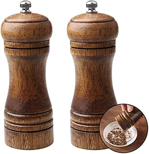 Felovr Pepper and Salt Mill, Wooden Adjustable Pepper Grinder Spice Grinder for Professional and Home Kitchen Use (5inch*2)