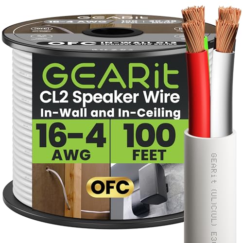 Cable de altavoz 16/4 de audio para instalación en pared con 100 pies de cobre AWG