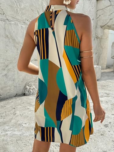 Image of Floerns Women's Geo Print Halter A Line Dress Sleeveless Vacation Short Dresses