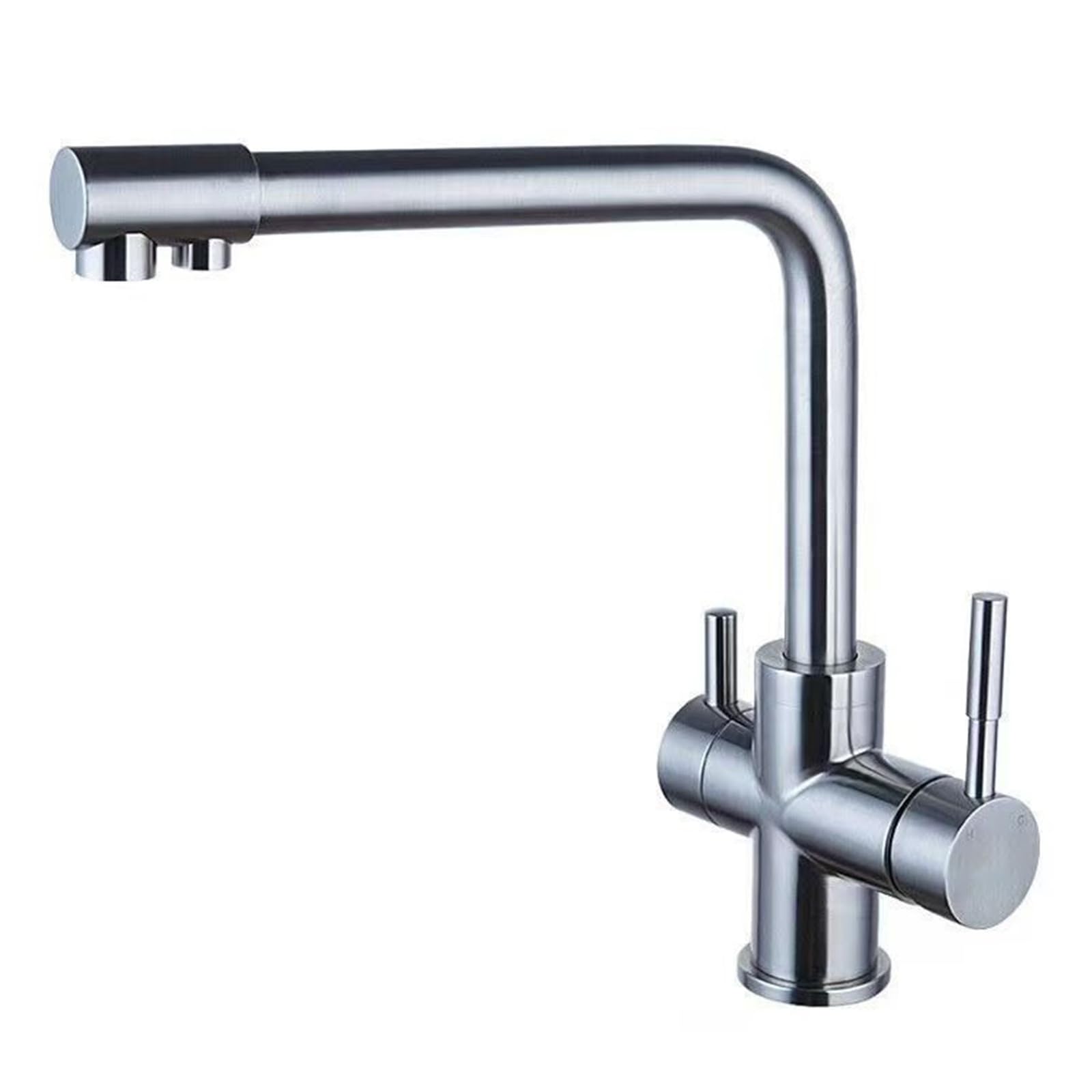 GLETSF 3 Way Kitchen Sink Mixer Tap With Builtin Water Filter Brushed Rose Gold Deck Mount Dual Handle Faucet 360Swivel Drinking Water Filtration System,Gun Gray-A,Brushed Gold-A