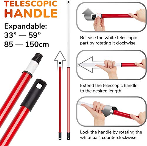 2 in 1 Telescoping Window Washing Equipment- Microfiber Cloth & Rubber Squeegee Tool- Pivoting Cleaning Head- 5ft Long Telescopic Pole- Best Cleaner for Windows/Mirror/Glass Door/Car/RV Windshield - Thumbnail 4