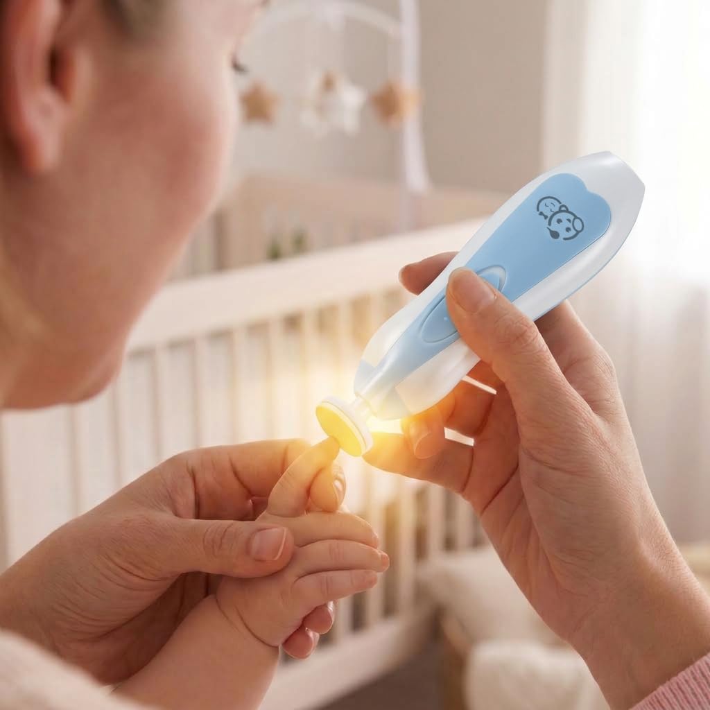 Royal Angels Upgraded 21 in 1 Baby Nail Trimmer with Labeled Case, 12 Extra Replacement Pads, Safe Electric Baby Nail File Kit for Newborns & Toddlers, Whisper Quiet Nail Clipper with LED Light (Blue) — Amazon image 5