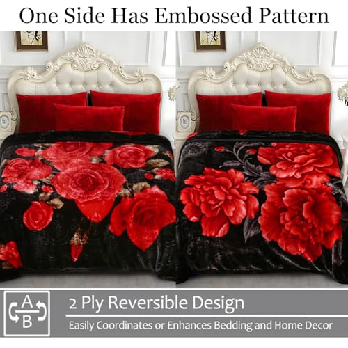 Image of JYK Soft Blanket Korean Mink Blanket, 5.7 LB Fleece Blanket King 83'' x 91'' - 2 Ply Reversible 520GSM Super Soft Plush, Medium Thick, Warm Bed Blanket for Autumn Winter - Peony /Rose