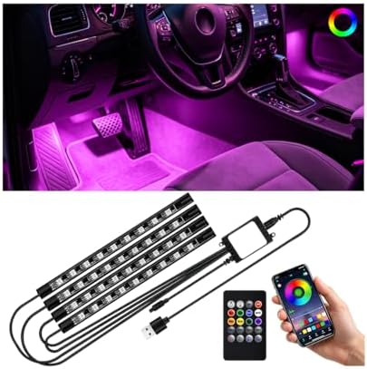 Ziquruv Car Interior LED Light with Wireless Remote & APP Control, Vehicle Under Dash Footwell Light with Music Sync Mode, USB Port Automotive Inside Ambient Strip Lighting, Universal Fit (36 LED)