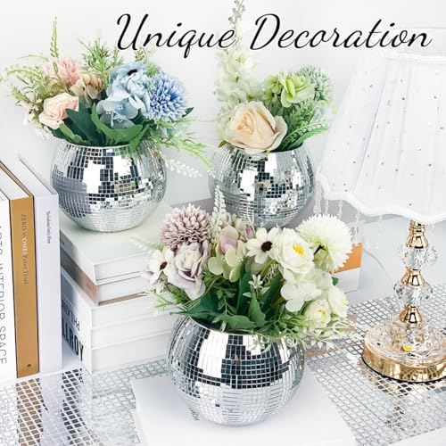 Image of Mirrored Disco Ball Planter,2 Pcs Disco Ball Vase,4.4 x 6 Inch