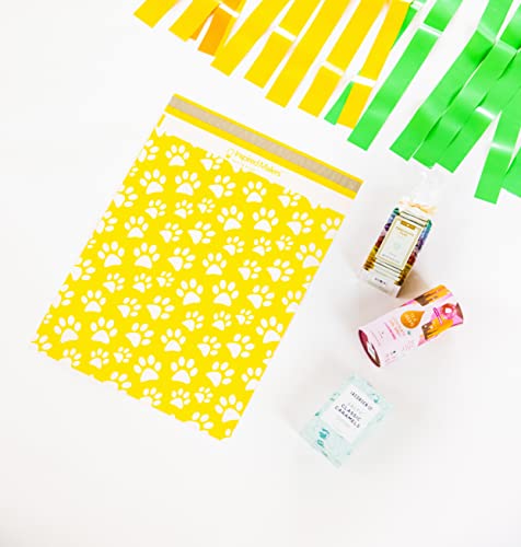 Image of Inspired Mailers - Large Poly Mailers 14.5 x 19 - 50 Pack - Yellow Puppy Paw Prints - Cute Shipping Bags - Large Mailing Envelopes - Large Shipping Envelopes - Mailers Poly Bags