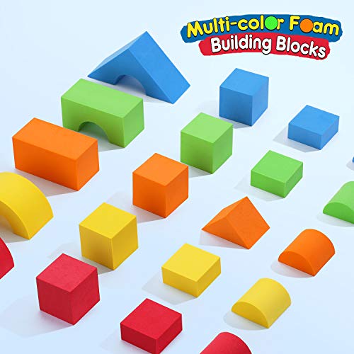 BAMMAX Foam Building Blocks, 61 Piece Soft EVA Foam Blocks Building Toys for Toddlers, Colorful Educational Stacking Blocks Play Set for Girls and Boys Over 3 Year Old, Non Toxic, BPA Free
