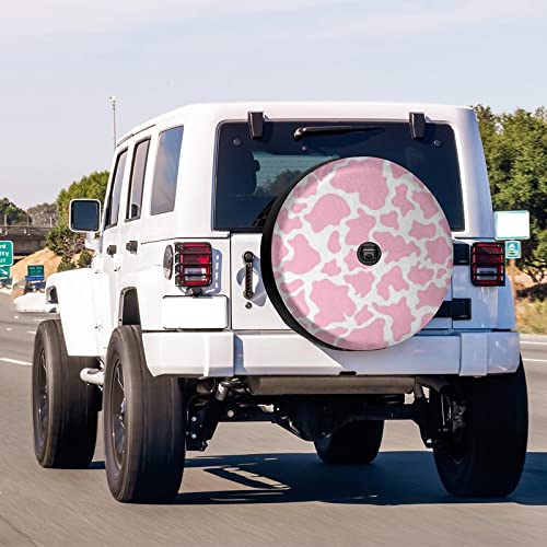 Image of Pink Cow Print Spare Tire Cover with Backup Camera Hole Wheel Tire Cover Fit Trailer, RV, SUV and Many Vehicle 17inch