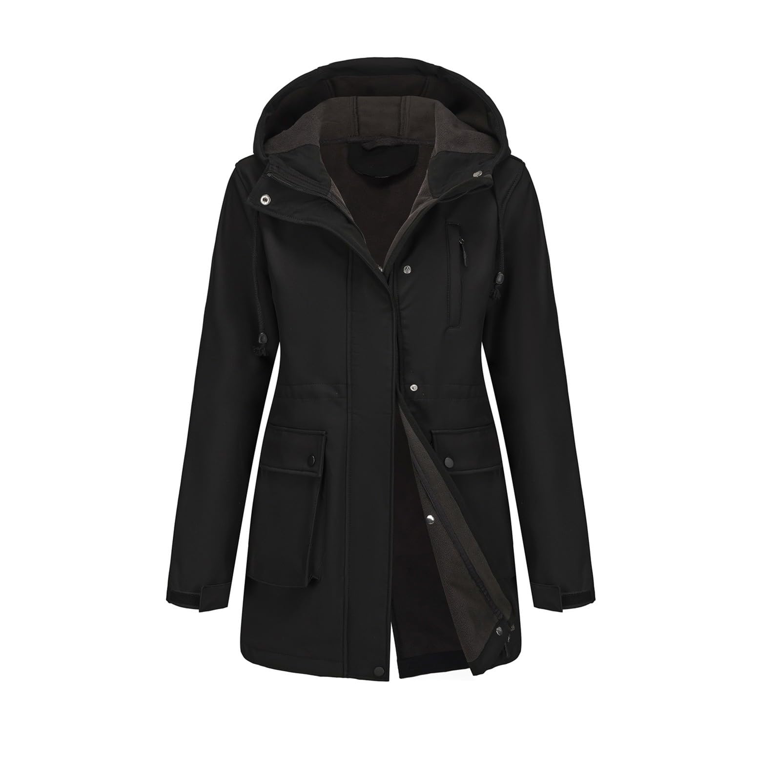 Giacca antipioggia da donna, lunga, impermeabile, foderata, 2 in 1, impermeabile, traspirante, parka antivento, taglie grandi, giacca softshell con cappuccio, giacca per il tempo libero sportiva