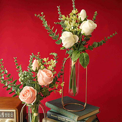 Wellindecor Artificial Flowers Bouquets Flower Arrangements Silk Roses Eucalyptus Leaves Berries Wedding Bouquets Floral Table Centerpieces Faux Greenery Stems For Vases Home Party Decoration (White) #TOP5