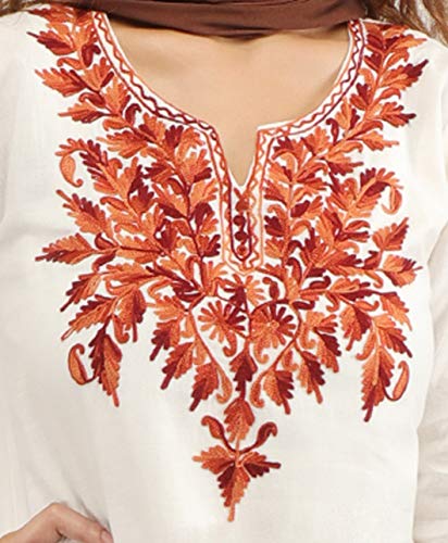 Image of QAZMI Women's Floral Aari Embroidered Viscose Rayon 3 /4 Sleeves Straight Kurta