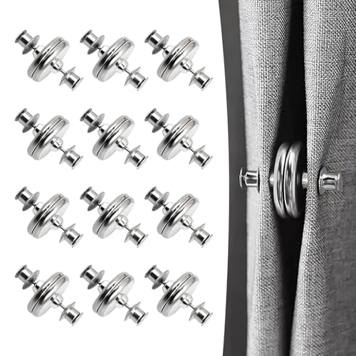 Image of 12 Pairs Curtain Magnets, Magnetic Curtain Clips Closure No Sewing Prevent Light Leaking, Closed Curtains Closure Button Buckle Curtains Holder Clips for Home Bedroom Office Draperies