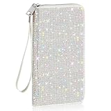 MotiMind Bling Glitter Sparkly Wallet for Women Christmas Rhinestone Wallet RFID Blocking Phone Purse Gifts for Mother's Day(Silver)