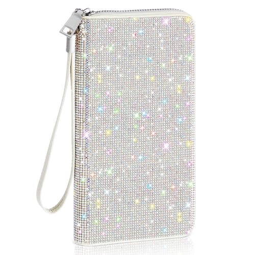 Bling Glitter Sparkly Wallet for Women Birthday Rhinestone Wallet RFID Blocking Phone Purse Gifts for Mom Mother's Day(Silver)