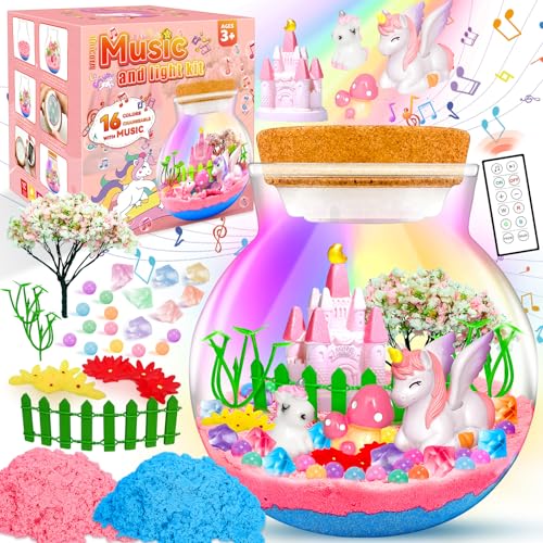 Uni-Corn Toys with Music Boxes, for Girls Ages 4 5 6 7 8 9 10 Years Old, Uni-Corns Terrarium Kit with Music LED Lights Up & Remote Control