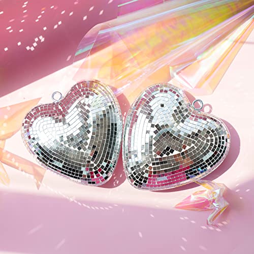 Disco Ball 2 Pack Heart Shaped Disco Balls For Party Mirror Disco Ball Decor For Table, Desk, Room, Home, Bar, Ktv, Hanging Disco Decor Retro-Reflective Silver Disco Ball Lights (6 Inch) #TOP1