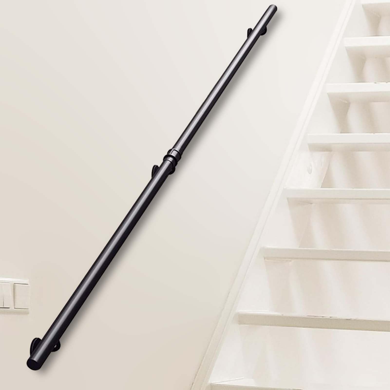 FKXSXAZ Wall Mount Staircase Banister Safety Handrail - 1 2 3 4 5 6 metres, Wrought Iron Hand Rail Support Kit Grab Bar Metal Railing for Stairs Indoor and Outdoor(16ft/480cm)