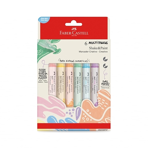 Marcadores MultiMark Multisuperfície Faber-Castell - 6 Cores Pastel - MM/ES6PSP