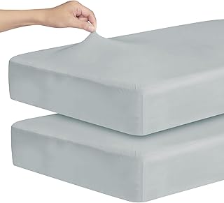 Stretchy Crib Sheets for Boys Girls, 2 Pack Baby Crib Sheets Fitted for Standard Crib and Toddler Bed Mattress 52" x 28", Soft and Breathable Fitted Crib Sheets Neutral, Grey