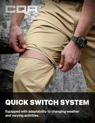 Image of CQR Men's Convertible Cargo Tactical Pants, Water Resistant Outdoor Hiking Pants, Zip Off Lightweight Stretch Work Pants