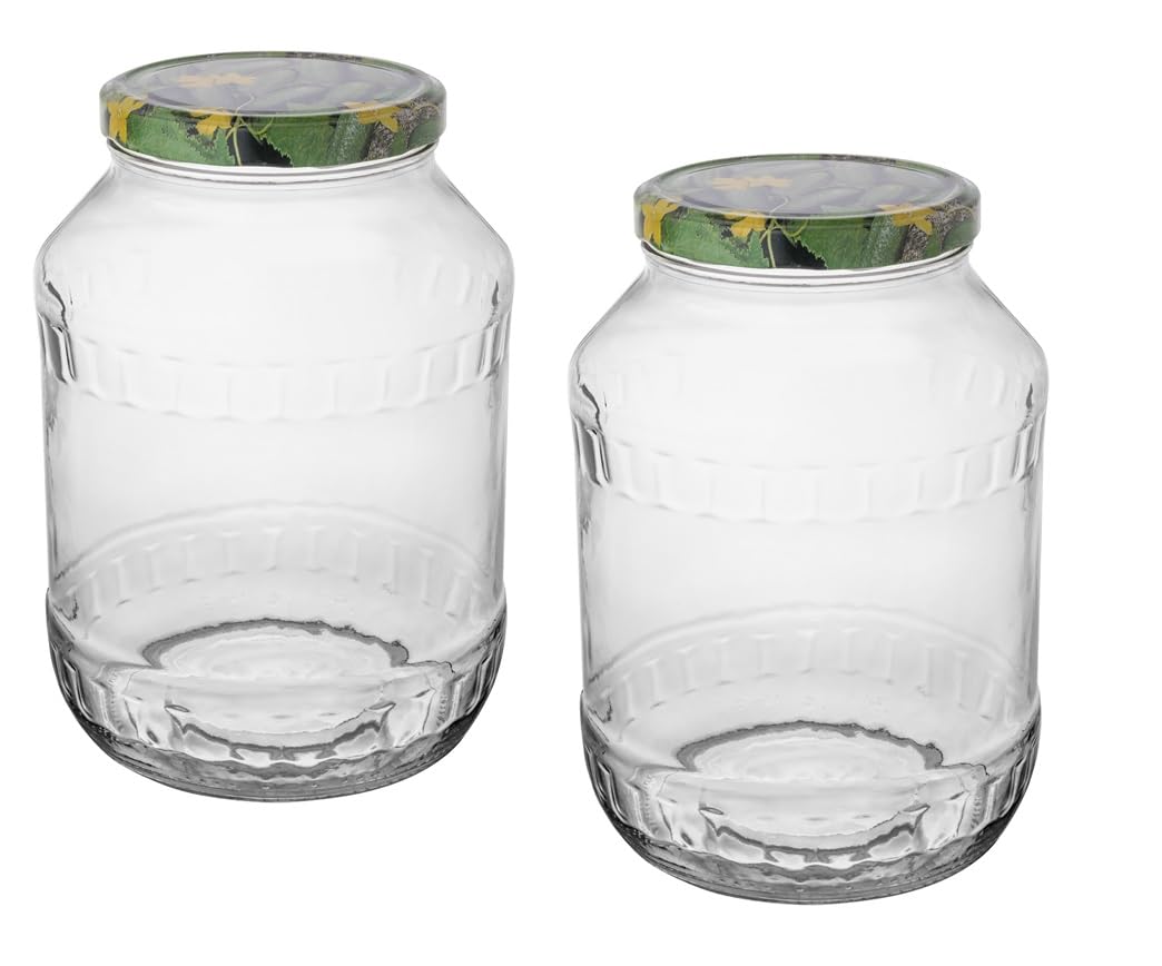 TRANS - PAL Glass Preserving Jars with Decorative Lids, 2.65L, Set of 2