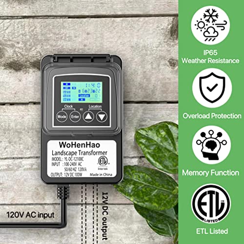 Wohenhao 100W Low Voltage Lighting Transformer for 12V DC Output Low Voltage Landscape Lights, 100-240V AC to 12V DC Output Landscape Lights Transformer, with Astronomic Timer by Wohenhao - Used condition - Image 3
