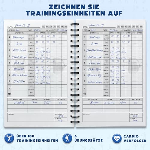 Fitness-Logbuch – Deutsche Sprache – Trainingsplaner – A5-Format, Grau Schwarz – Trainingstagebuch – Zielsetzung für Bodybuilding – von Workout Log
