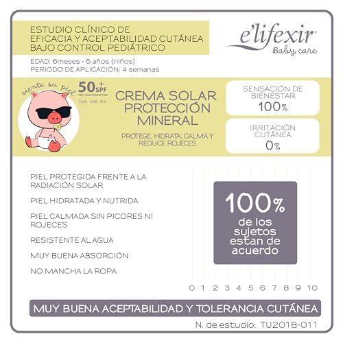 Elifexir Baby Care Crema Solar Mineral Niños y Bebés, Protector Solar UVA, UVB e IR-A SPF 50+, Filtros 100% Minerales, 99% Ingredientes Naturales, Resistente al Agua, Rostro y Cuerpo, 100 ml - Image 6