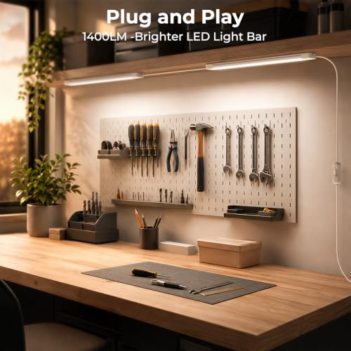 Image of ASOKO LED Under Cabinet Lighting, Plug-in Integrated 2-Bar Under Counter Lights with On Off Switch, 1400LM Bright Linked ETL Light Bar 4500K Daylight White for Kitchen Cabinets, Shelves, Workbench