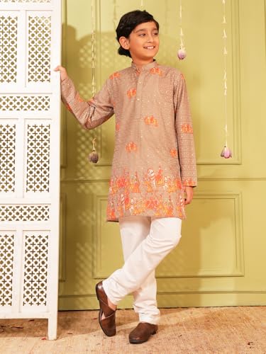 Image of AJ DEZINES Kurta Pajama For Kids Boys | Cotton Printed Chikankari Kurta Pyjama Set For Boys | Traditional & Festive Outfit | Party & Ethnic Wear | Stylish Kids Kurta Set