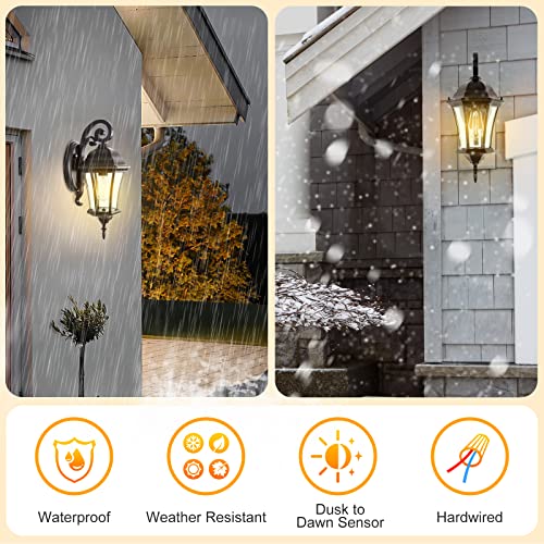 Goalplus Dusk To Dawn Wall Light Outdoor 18” High, Antique Bronze Exterior Wall Lantern For With Clear Seeded Glass 2 Pack Porch Light Fixture For Garden And Yard, Lmms3601-Dns-2P #TOP2