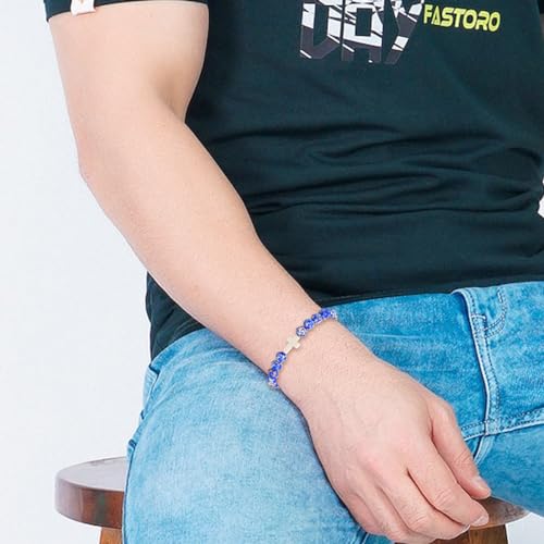 COLOYAN Christian Cross Beaded Bracelet Religious Cross Bracelet 8mm Natural Stone Healing Stretch Bracelets for Women Men3