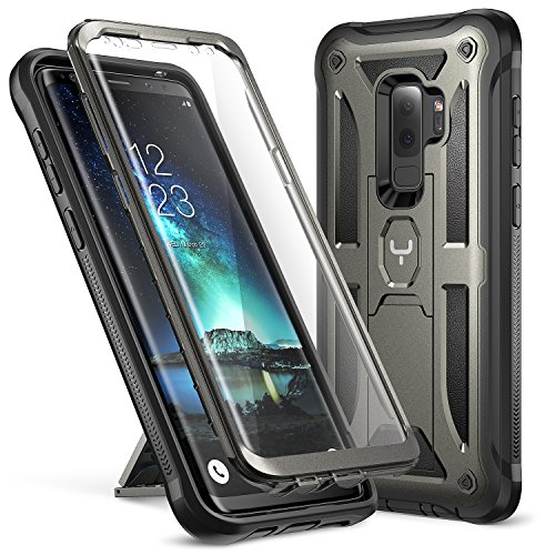 YOUMAKER Galaxy S9+ Plus Case, Full-Body Rugged Kickstand Case with Built-in Screen Protector