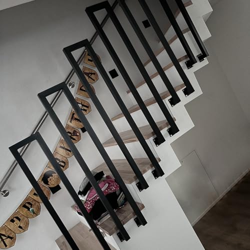 Barandilla para escalera en forma de U para interior negro, pasamanos para escaleras exteriores, pasamanos exteriores, barandilla de escalera de 35-110 cm, barandilla de hierro forjado, montaje