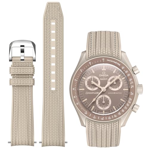 Image of Strap for Moonswatch Watch,Lengthening No Gap Silicone Establishment Pattern Strap for Omega X Swatch Speedmaster Moonswatch Watch,Quickly Release Curved Strap for Swatch Omega Men Women