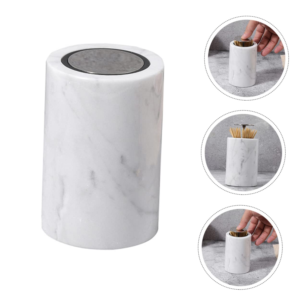 Alipis Natural Stone Toothpick Holder Swab Storage Box Stylish Marbled Design for Home Decor Easy Access to Toothpicks Swabs for Parties Events