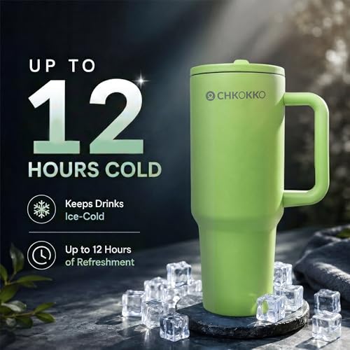 Image of CHKOKKO Stainless Steel Tumbler with Straw & Side Handle 1200ML Leak-Proof Travel Mug | Hot and Cold Double Insulated 1.2L Premium Water Bottle for Travel Gym & Office Use