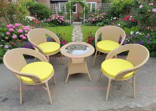 Image of India Outdoor Indoor Patio Furniture Sets Rattan Chair Patio Set Conversation Set Poolside Lawn Chairs Swingarea Balcony Outdoor Garden Furniture Chair (Honey with Yellow Cushion 4+1)