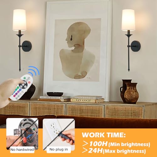 Image of PASSICA DECOR Battery Operated Wall Sconce Set of 2 - Rechargeable Cordless Lights with Remote, Dimmable RGB Timer Wireless Sconces for Bedroom, Living Room, Hallway