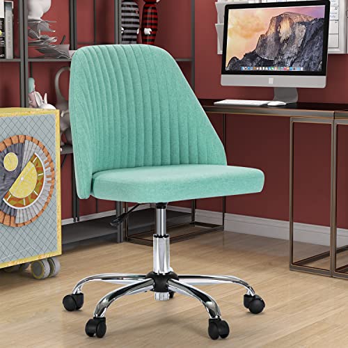 Image of DUMOS Home Office Chair, Mid-Back Armless Twill Fabric Adjustable Swivel Task Chair for Small Space, Living Room, Make-up, Studying